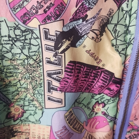 Mureli Vtg 80s silk bomber travel map jacket - Picture 7 of 10